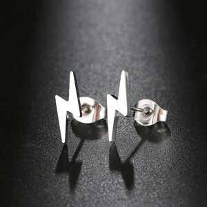 Silver Dainty Lightening Bolt‎ Stud Earrings Stainless Steel